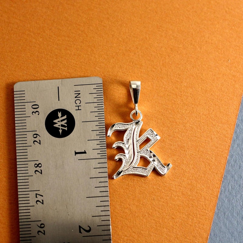 Deidreamers Personalized Gothic Old english Sterling Silver Initial A-Z Pendant. - Image 2